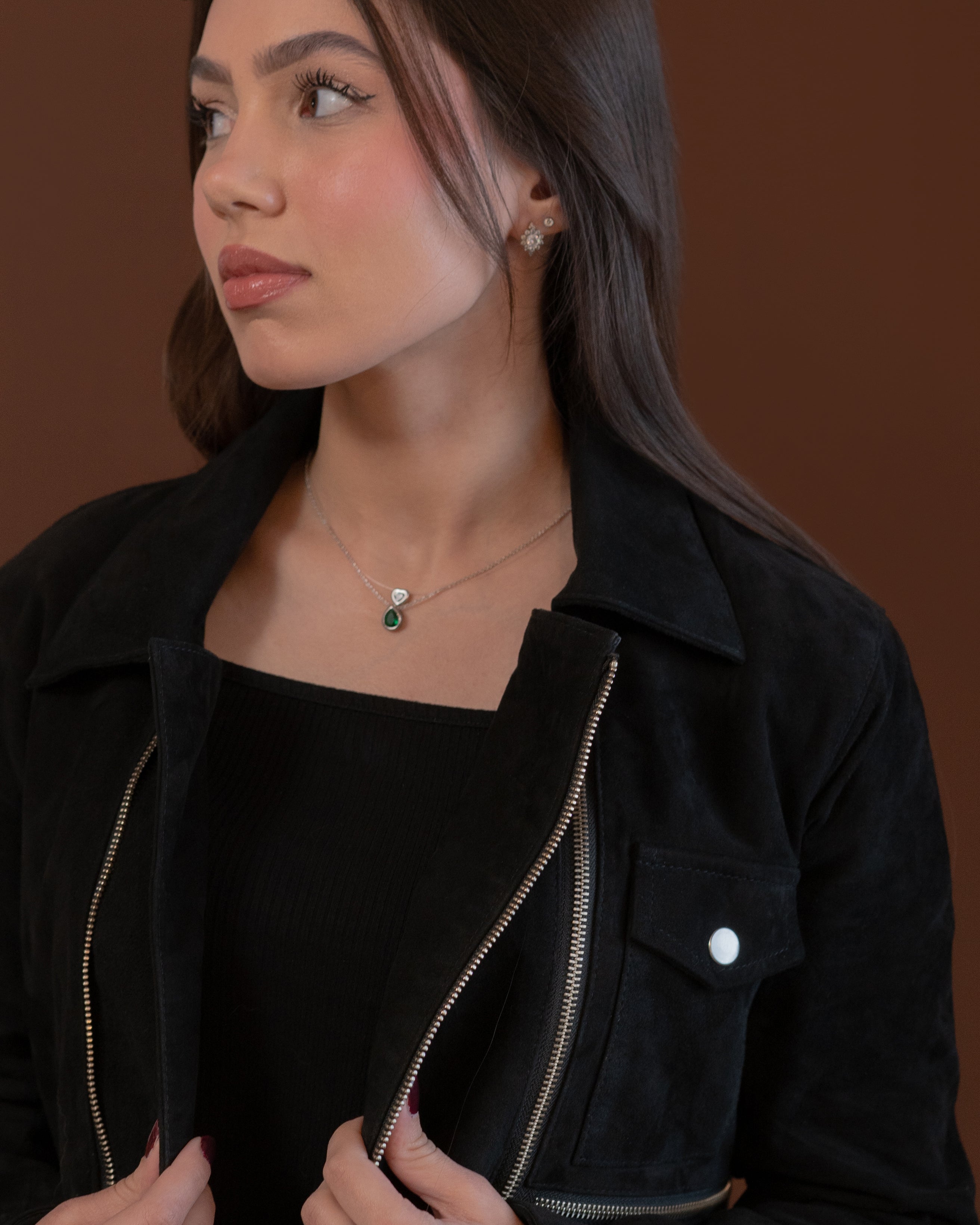 Crew Neck Leather Jacket